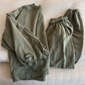 Daily Drills Oversized Crew & Joggers Set - Sunbleached Green with Bandana Patch